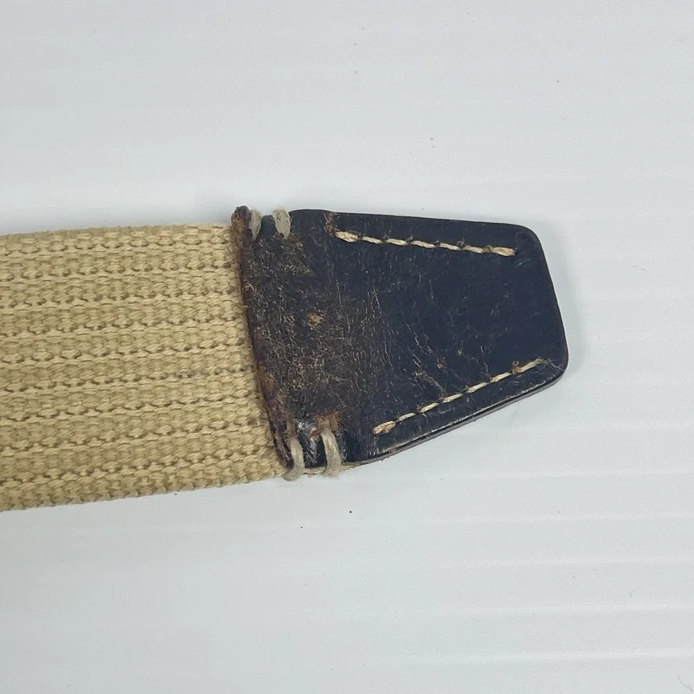 Fossil Utility Woven Cloth Belt‎ Size 40 Men's Beige Tan Brown Leather Accent